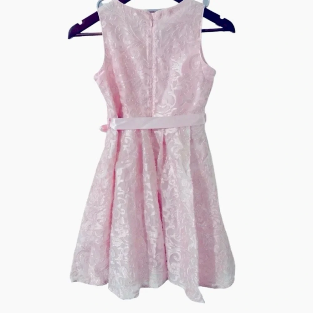 Monsoon dress party dress shimmery fabric, lined, belt & bow size 11